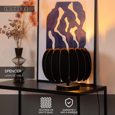 Lucide SPENCER - Lampe de table - Ø 30 cm - 1xE27 - Noir